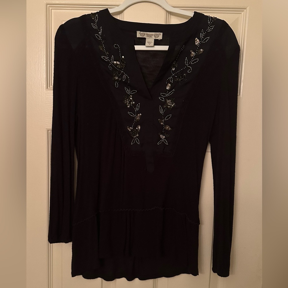Vintage America black beaded tunic long sleeve top